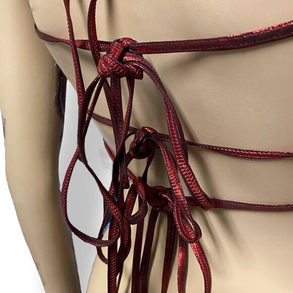 Dolls Kill Red Ruby Shiny Metallic Mama Festival Club Bra Top New - Picture 6 of 9
